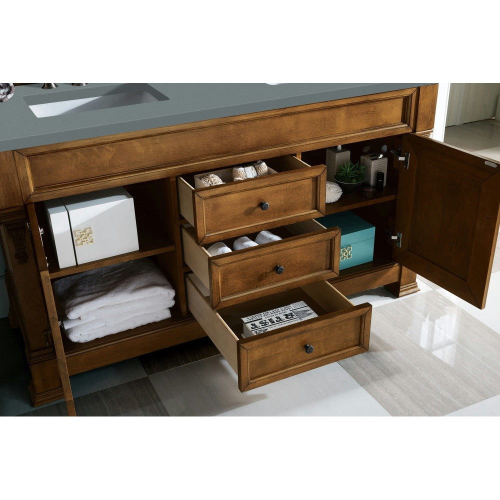 Brookfield 60" Double Vanity, Country Oak w/ 3 CM Cala Blue Quartz Top