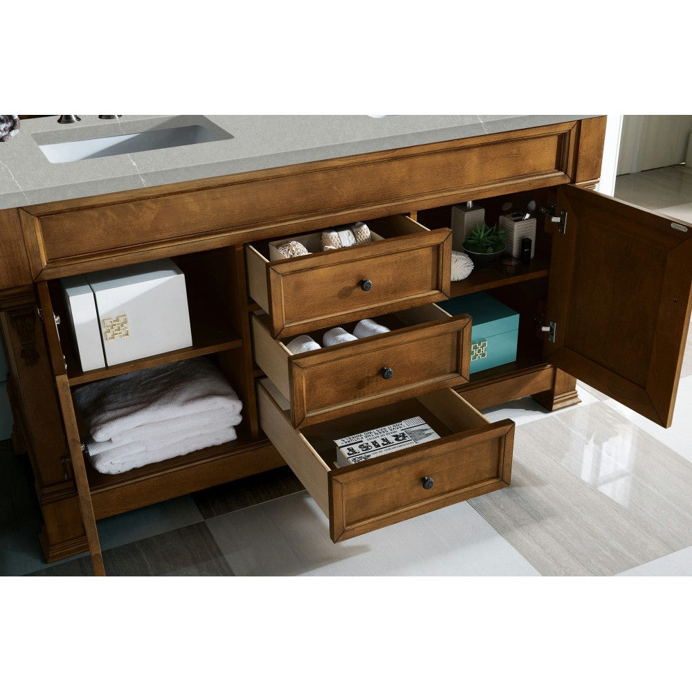 Brookfield 60" Double Vanity, Country Oak w/ 3 CM Eternal Serena Quartz Top