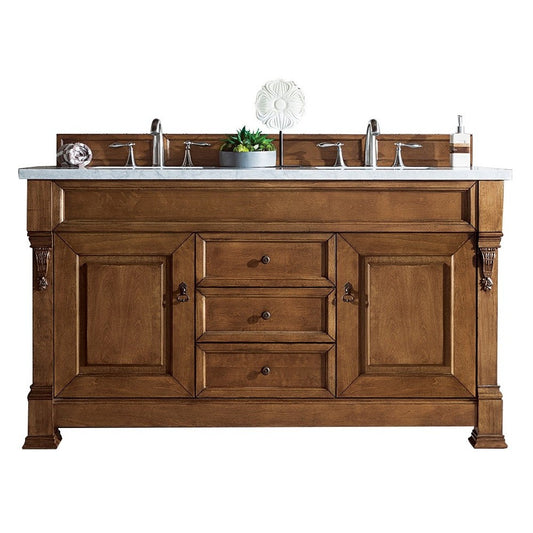 Brookfield 60" Double Vanity Country Oak w/ 3 CM Jasmine Pearl Quartz Top