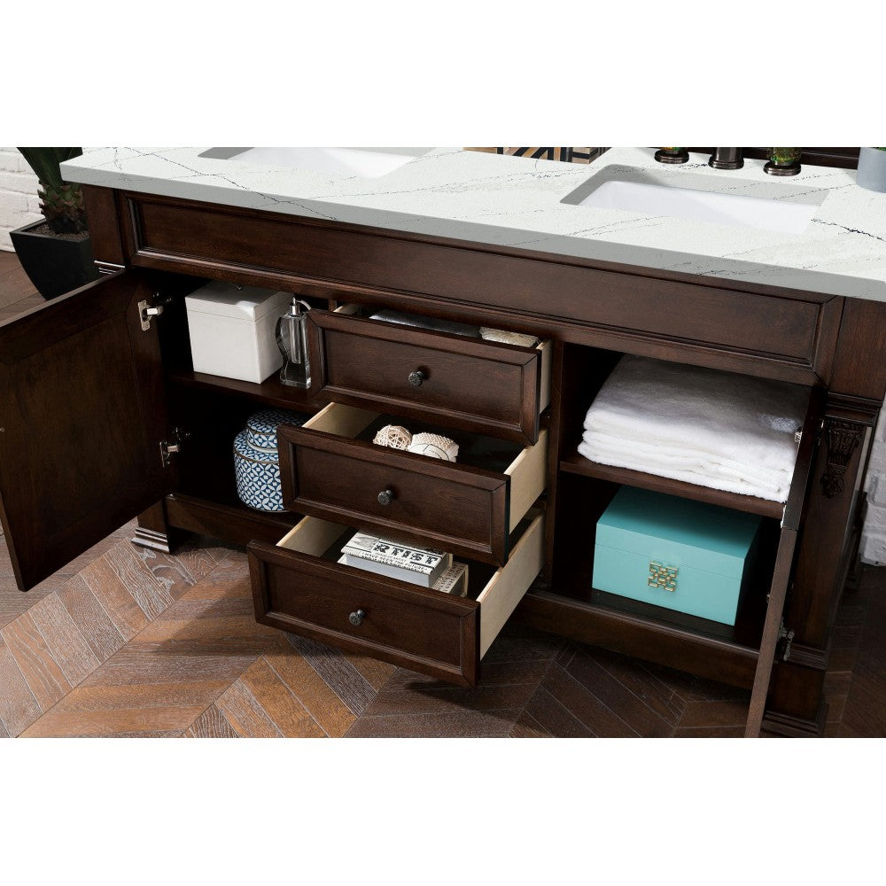 Brookfield 60" Double Vanity Mahogany w/3 CM Ethereal Noctis Quartz Top