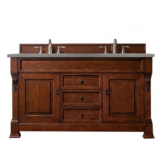 Brookfield 60" Double Vanity, Warm Cherry w/ 3 CM Gray Expo Quartz Top