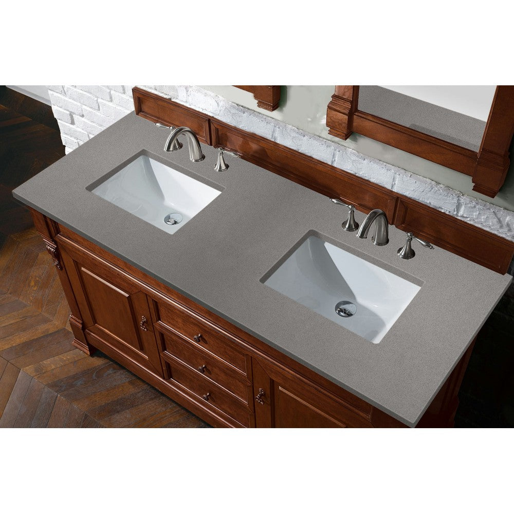 Brookfield 60" Double Vanity, Warm Cherry w/ 3 CM Gray Expo Quartz Top
