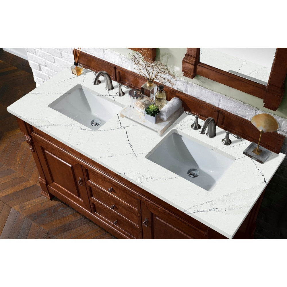 Brookfield 60" Double Vanity, Warm Cherry w/ 3 CM Ethereal Noctis Quartz Top