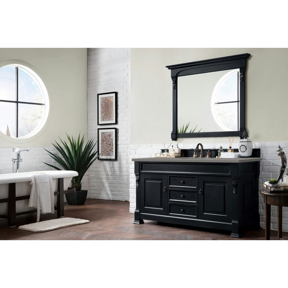 Brookfield 60" Single Vanity, Antique Black w/ 3 CM Gray Expo Quartz Top