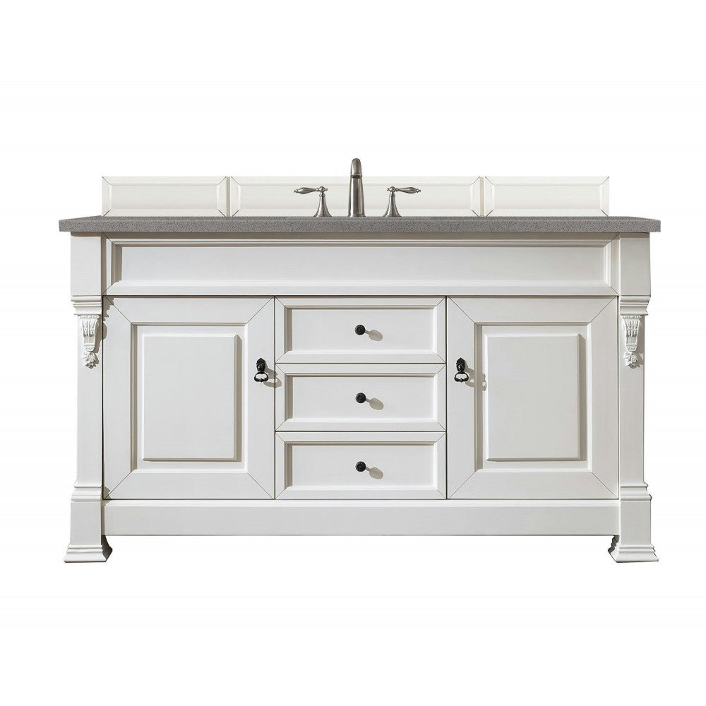 Brookfield 60" Single Vanity, Bright White w/ 3 CM Gray Expo Quartz Top