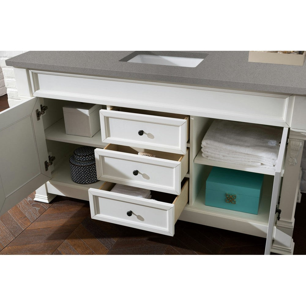 Brookfield 60" Single Vanity, Bright White w/ 3 CM Gray Expo Quartz Top