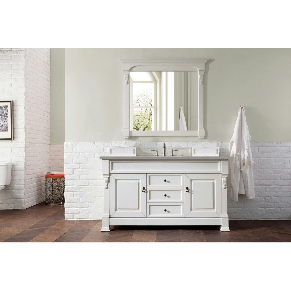 Brookfield 60" Single Vanity, Bright White w/ 3 CM Gray Expo Quartz Top