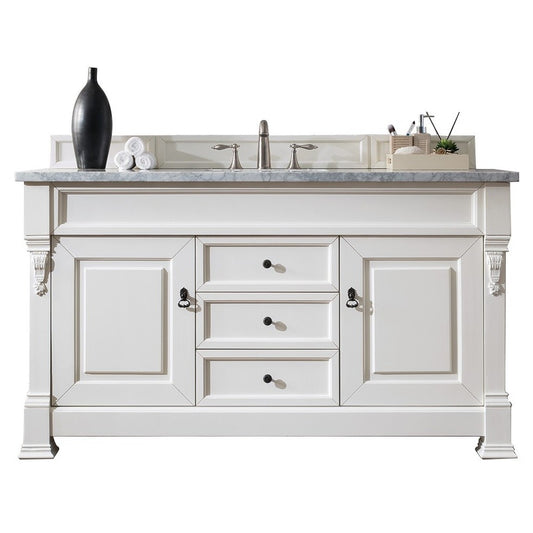 Brookfield 60" Single Vanity, Bright White w/ 3 CM Carrara Marble Top