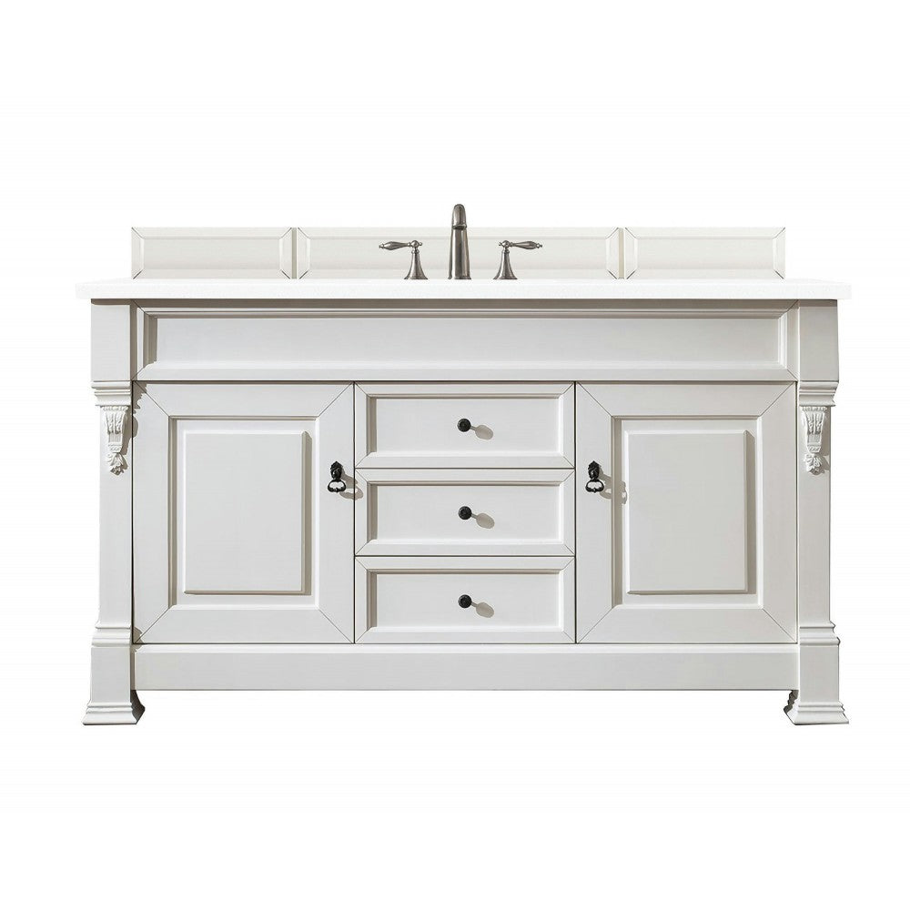 Brookfield 60" Single Vanity, Bright White w/ 3 CM Classic White Quartz Top