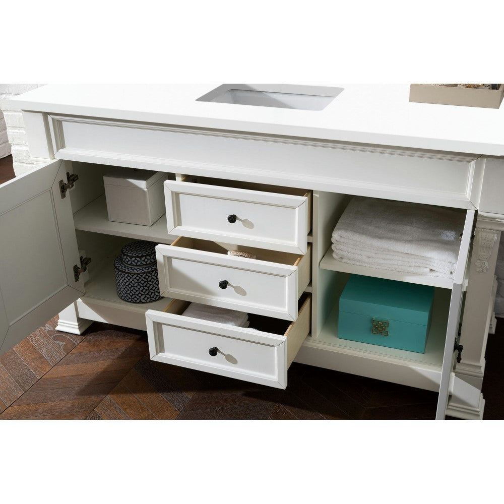 Brookfield 60" Single Vanity, Bright White w/ 3 CM Classic White Quartz Top