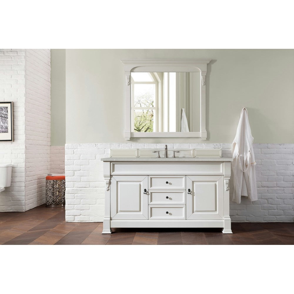 Brookfield 60" Single Vanity, Bright White w/ 3 CM Eternal Serena Quartz Top