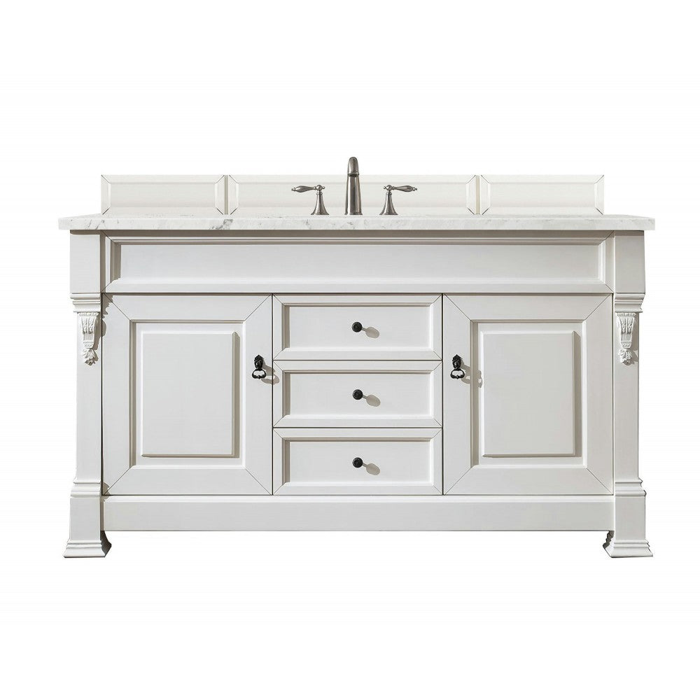 Brookfield 60" Single Vanity Bright White w/ 3 CM Jasmine Pearl Quartz Top