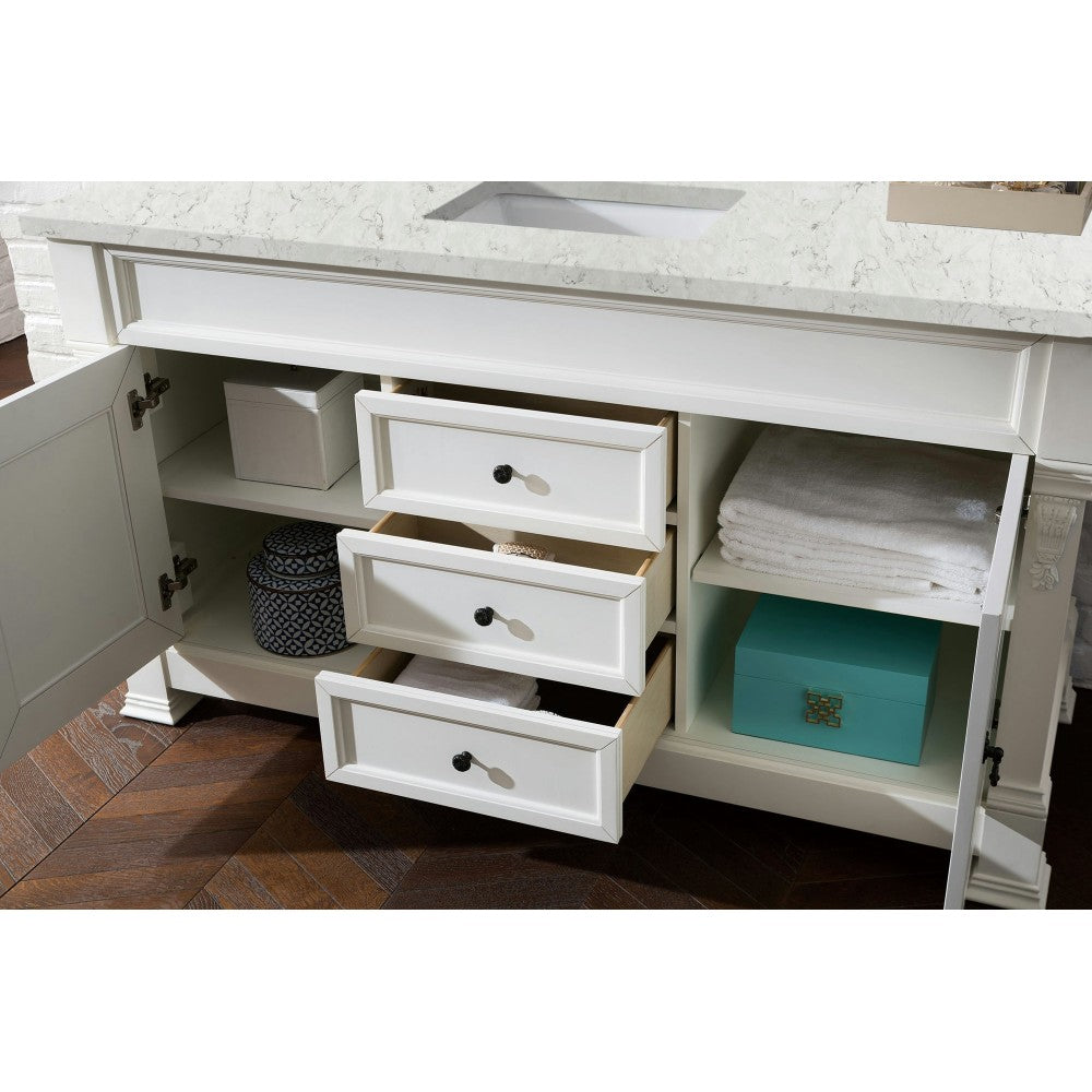 Brookfield 60" Single Vanity Bright White w/ 3 CM Jasmine Pearl Quartz Top