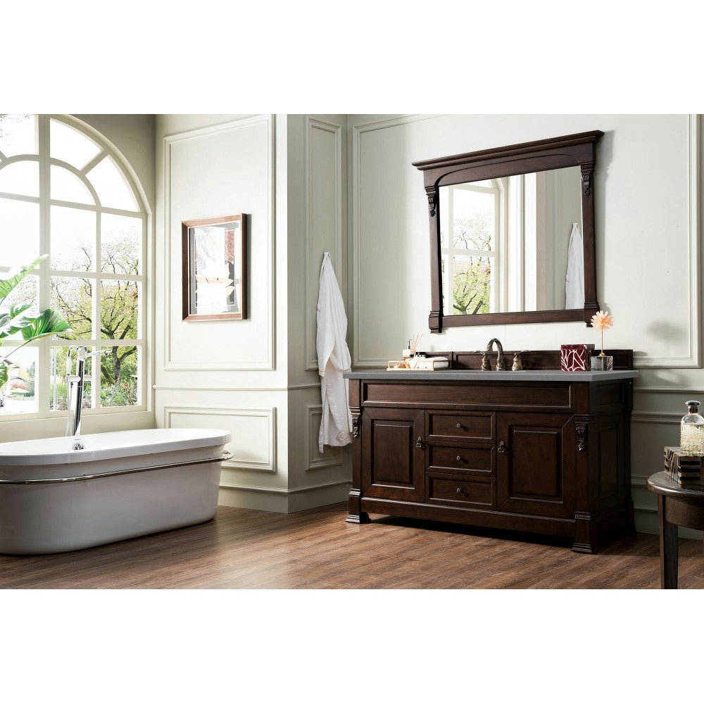 Brookfield 60" Single Vanity, Burnished Mahogany w/ 3 CM Gray Expo Quartz Top