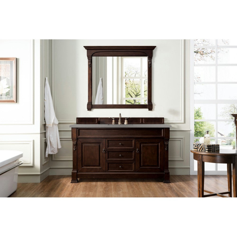 Brookfield 60" Single Vanity, Burnished Mahogany w/ 3 CM Gray Expo Quartz Top