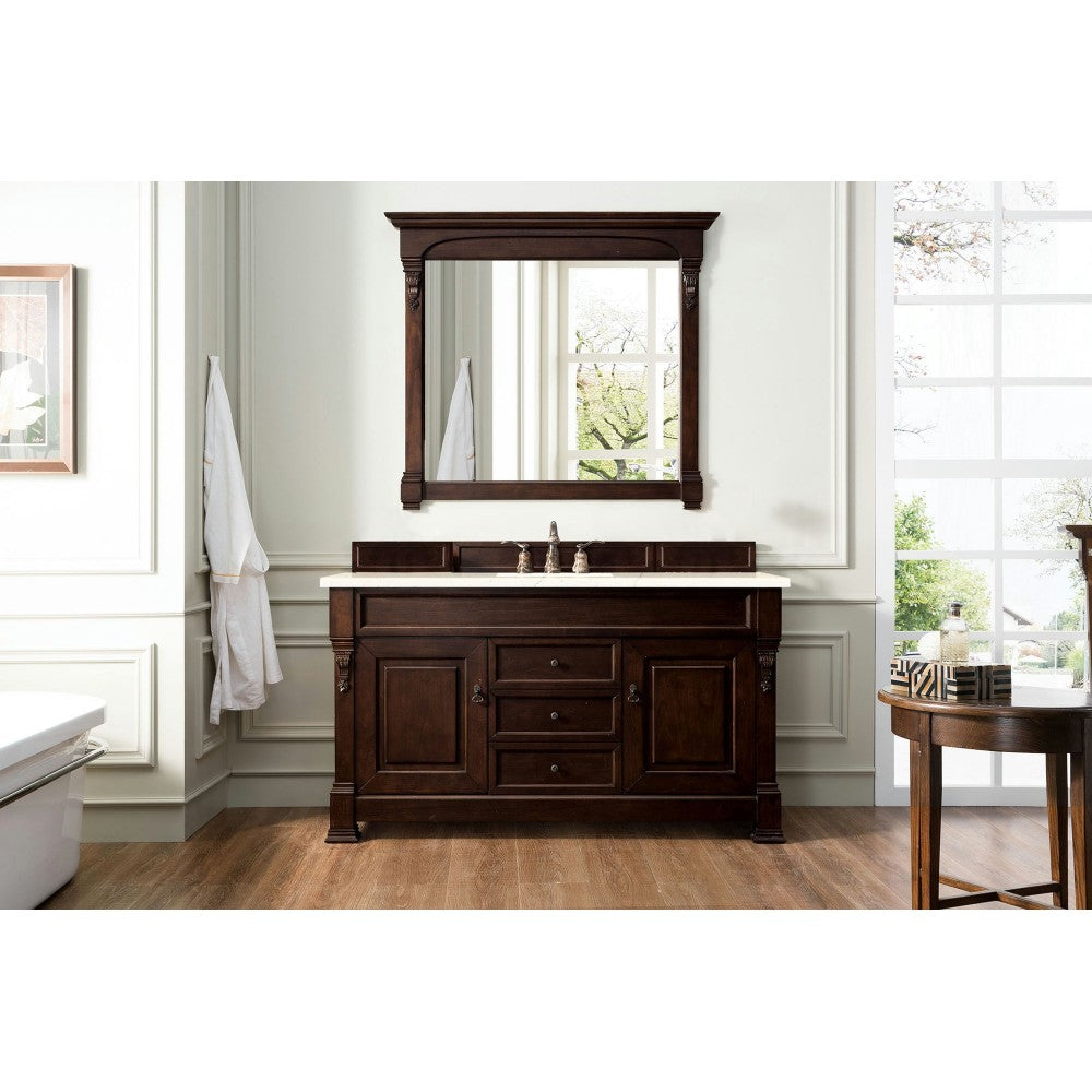 Brookfield 60" Single Vanity Burnished Mahogany w/3 CM Eternal Marfil Quartz Top