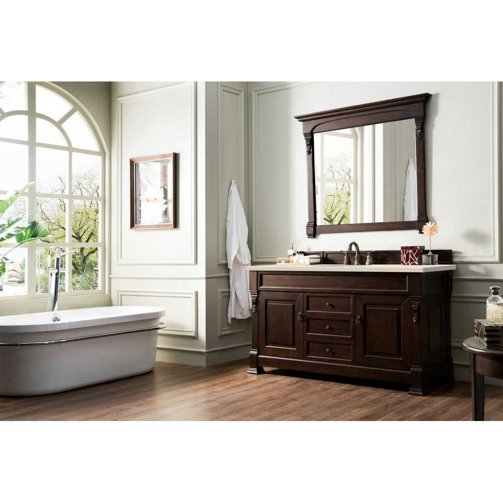 Brookfield 60" Single Vanity Burnished Mahogany w/3 CM Eternal Marfil Quartz Top