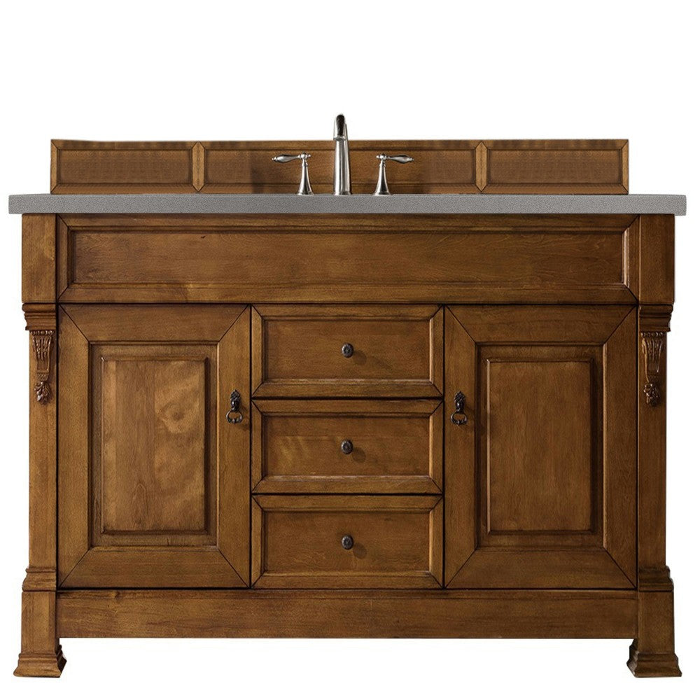 Brookfield 60" Single Vanity, Country Oak w/ 3 CM Gray Expo Quartz Top