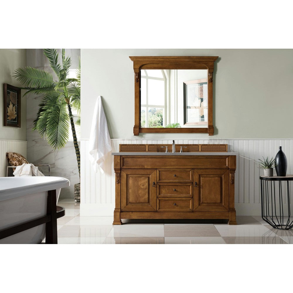 Brookfield 60" Single Vanity, Country Oak w/ 3 CM Gray Expo Quartz Top