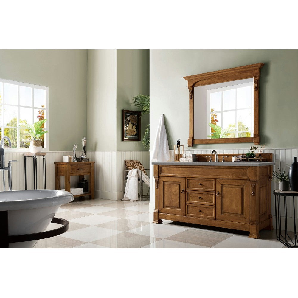 Brookfield 60" Single Vanity, Country Oak w/ 3 CM Gray Expo Quartz Top