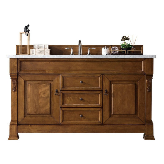 Brookfield 60" Single Vanity, Country Oak w/ 3 CM Arctic Fall Solid Surface Top