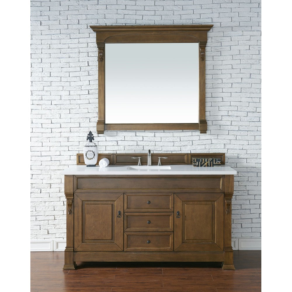 Brookfield 60" Single Vanity, Country Oak w/ 3 CM Classic White Quartz Top