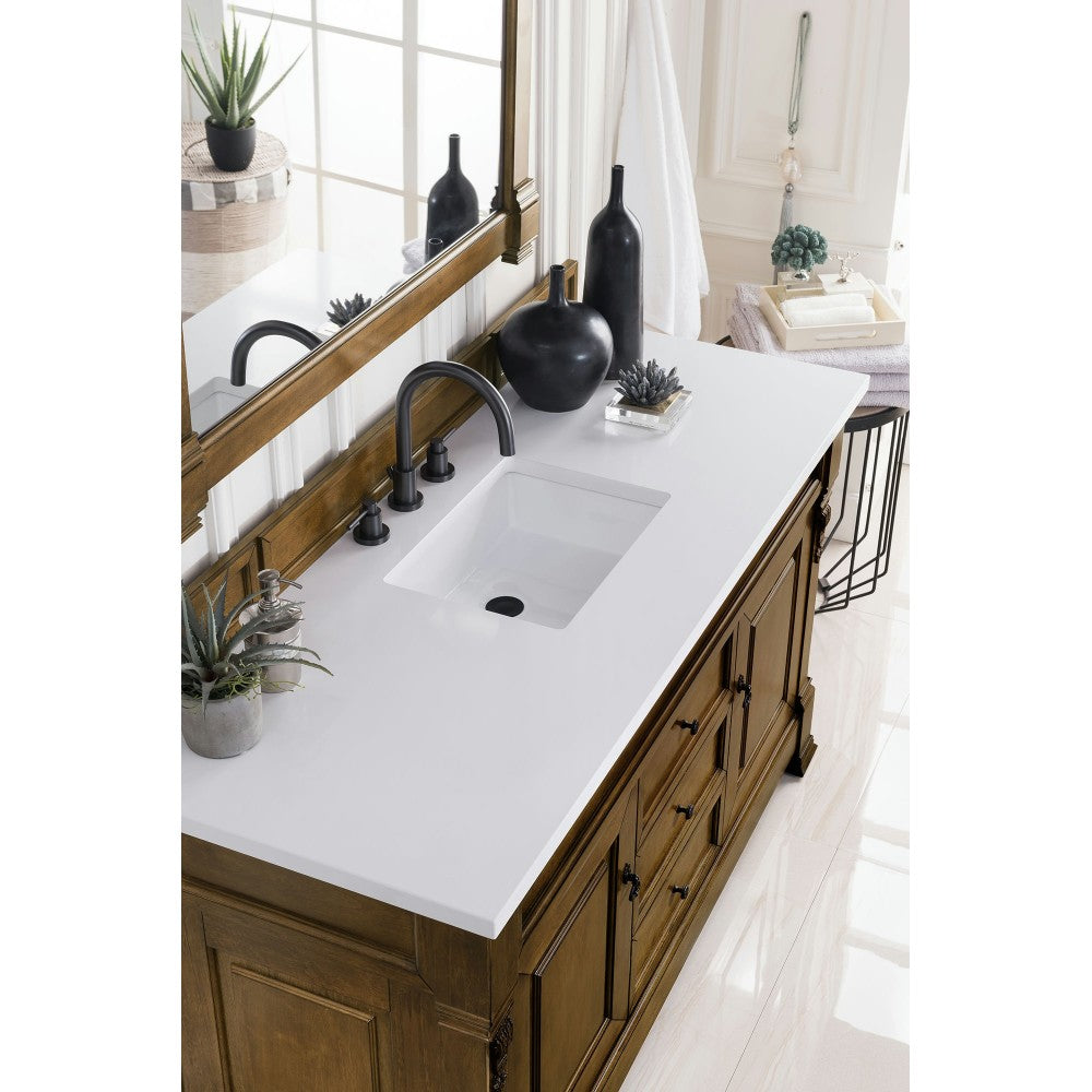 Brookfield 60" Single Vanity, Country Oak w/ 3 CM Classic White Quartz Top