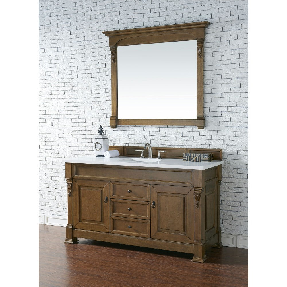 Brookfield 60" Single Vanity, Country Oak w/ 3 CM Classic White Quartz Top