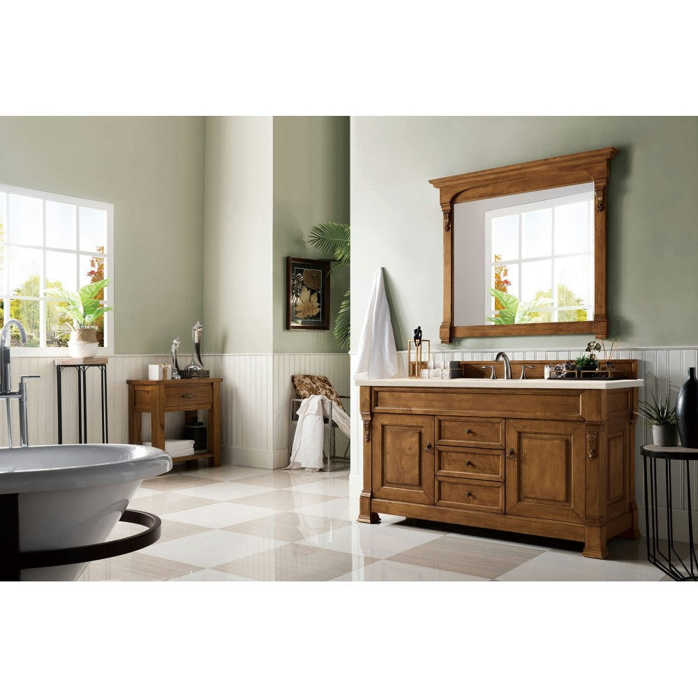 Brookfield 60" Single Vanity, Country Oak w/ 3 CM Eternal Marfil Quartz Top