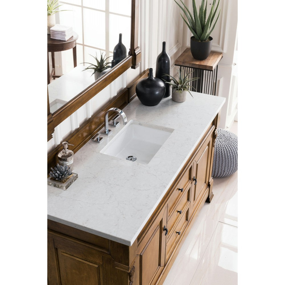 Brookfield 60" Single Vanity Country Oak w/ 3 CM Jasmine Pearl Quartz Top