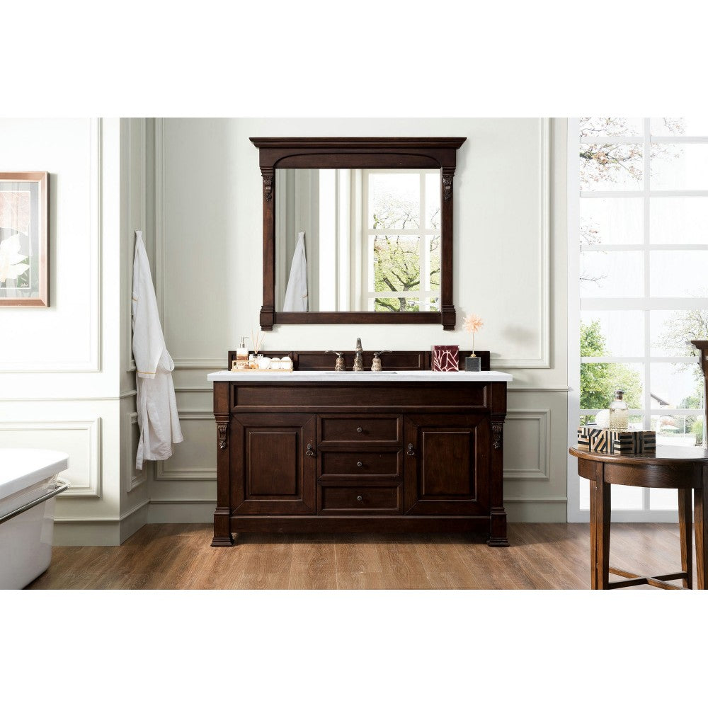 Brookfield 60" Single Vanity Mahogany w/3 CM Arctic Fall Solid Surface Top