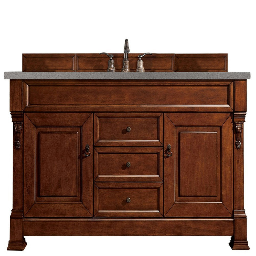 Brookfield 60" Single Vanity, Warm Cherry w/ 3 CM Gray Expo Quartz Top