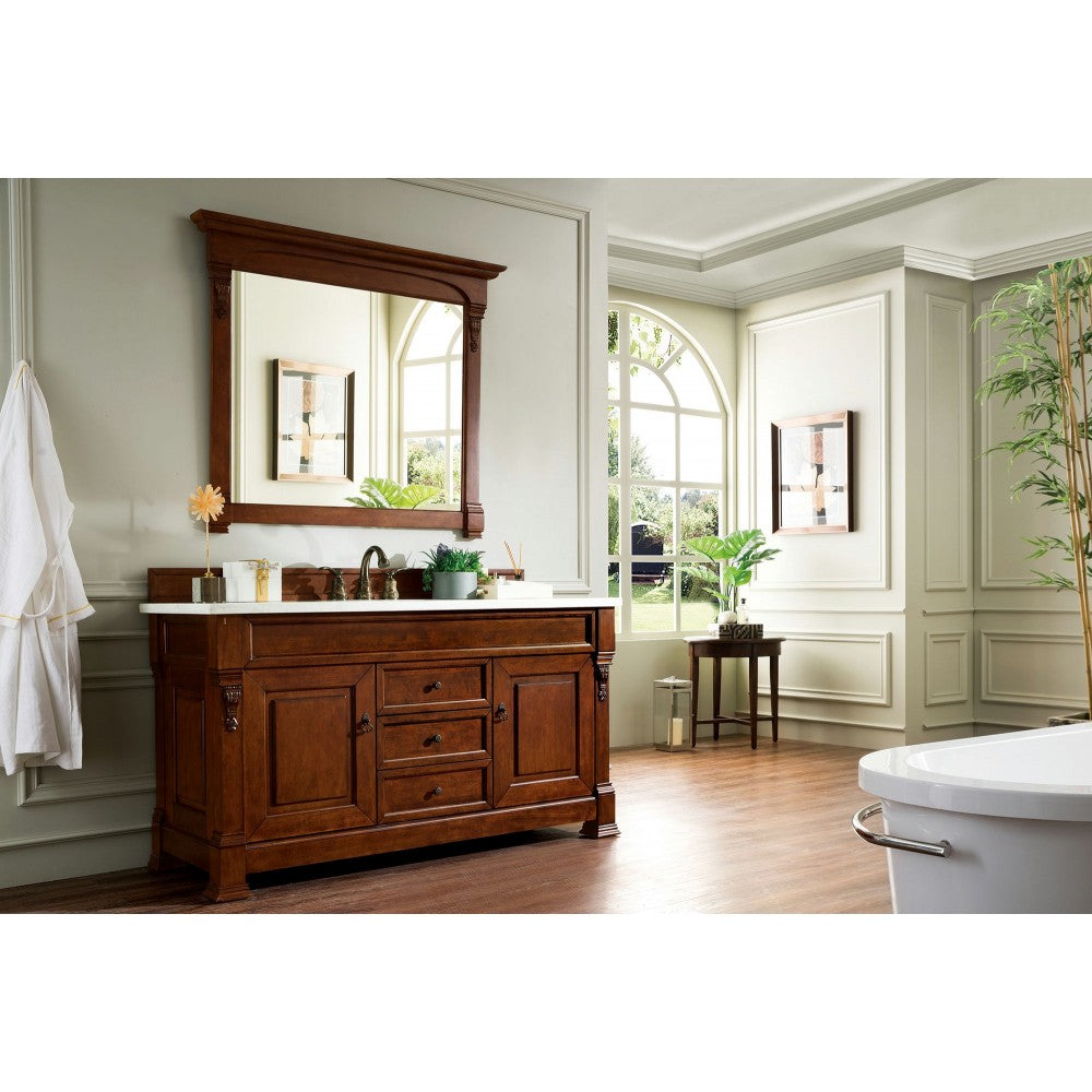 Brookfield 60" Single Vanity, Warm Cherry w/ 3 CM Arctic Fall Solid Surface Top