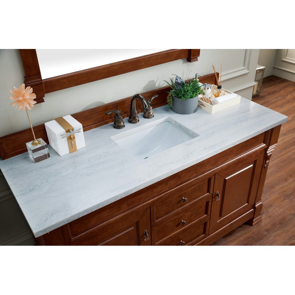 Brookfield 60" Single Vanity, Warm Cherry w/ 3 CM Arctic Fall Solid Surface Top