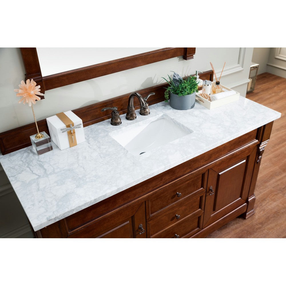 Brookfield 60" Single Vanity, Warm Cherry w/ 3 CM Carrara Top