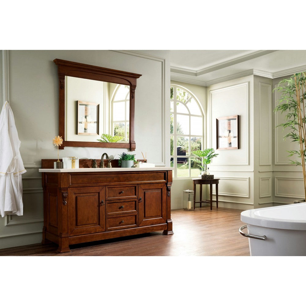 Brookfield 60" Single Vanity, Warm Cherry w/ 3 CM Eternal Marfil Quartz Top