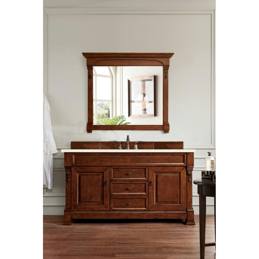 Brookfield 60" Single Vanity, Warm Cherry w/ 3 CM Eternal Marfil Quartz Top