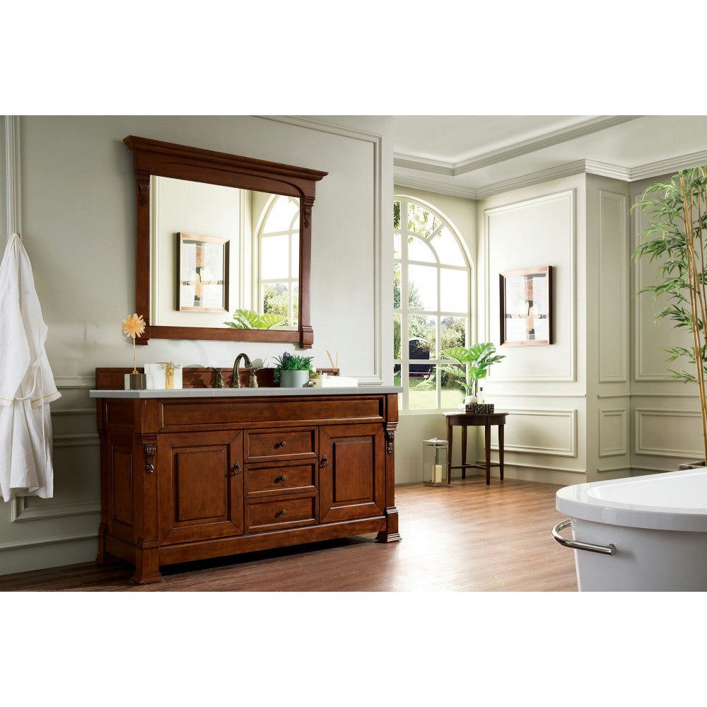 Brookfield 60" Single Vanity, Warm Cherry w/ 3 CM Eternal Serena Quartz Top