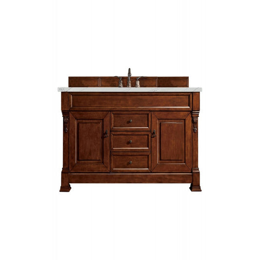 Brookfield 60" Single Vanity, Warm Cherry w/ 3 CM Ethereal Noctis Quartz Top