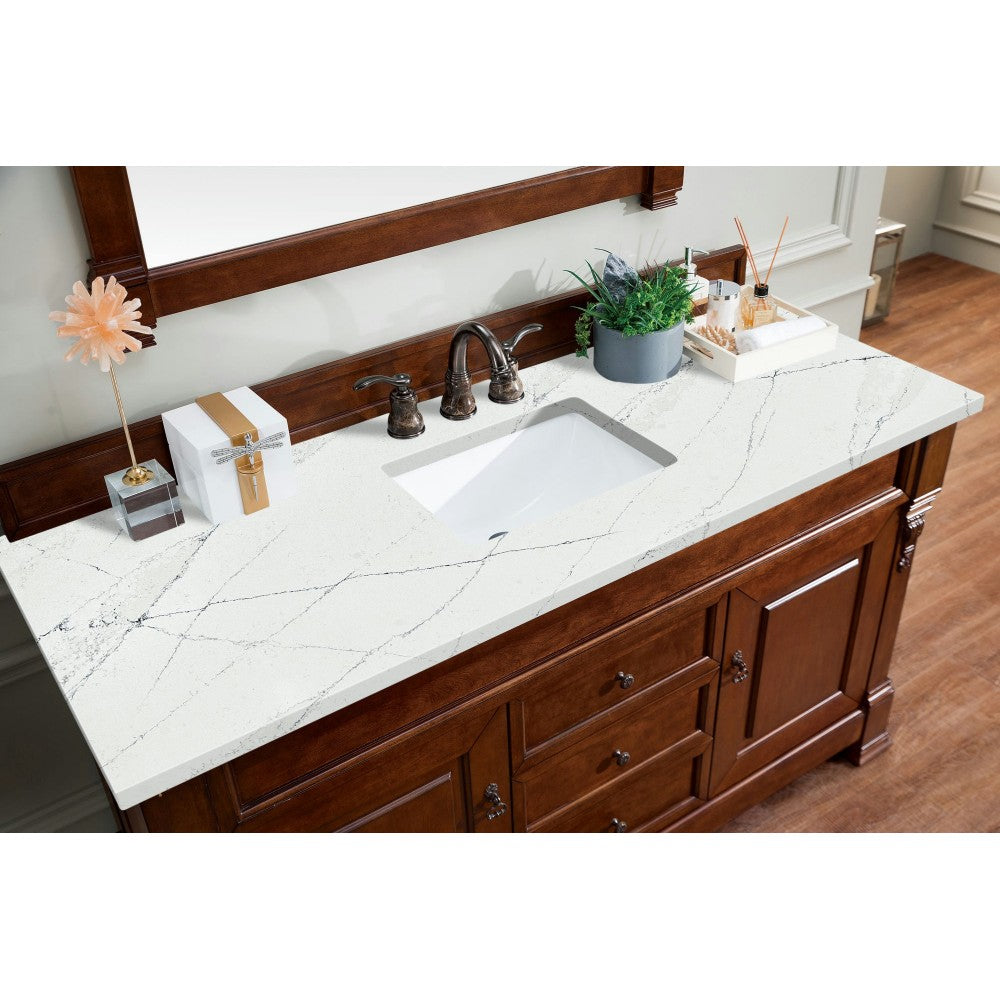 Brookfield 60" Single Vanity, Warm Cherry w/ 3 CM Ethereal Noctis Quartz Top