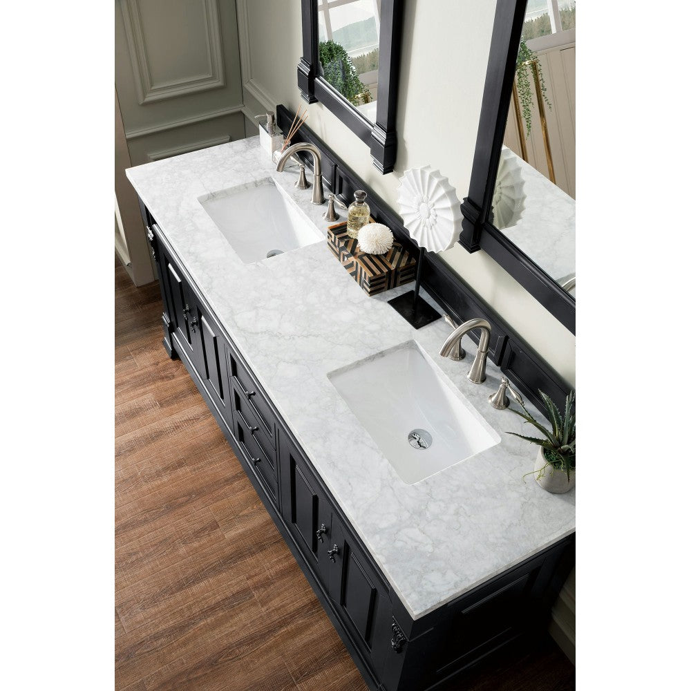 Brookfield 72" Double Vanity, Antique Black w/ 3 CM Carrara Marble Top