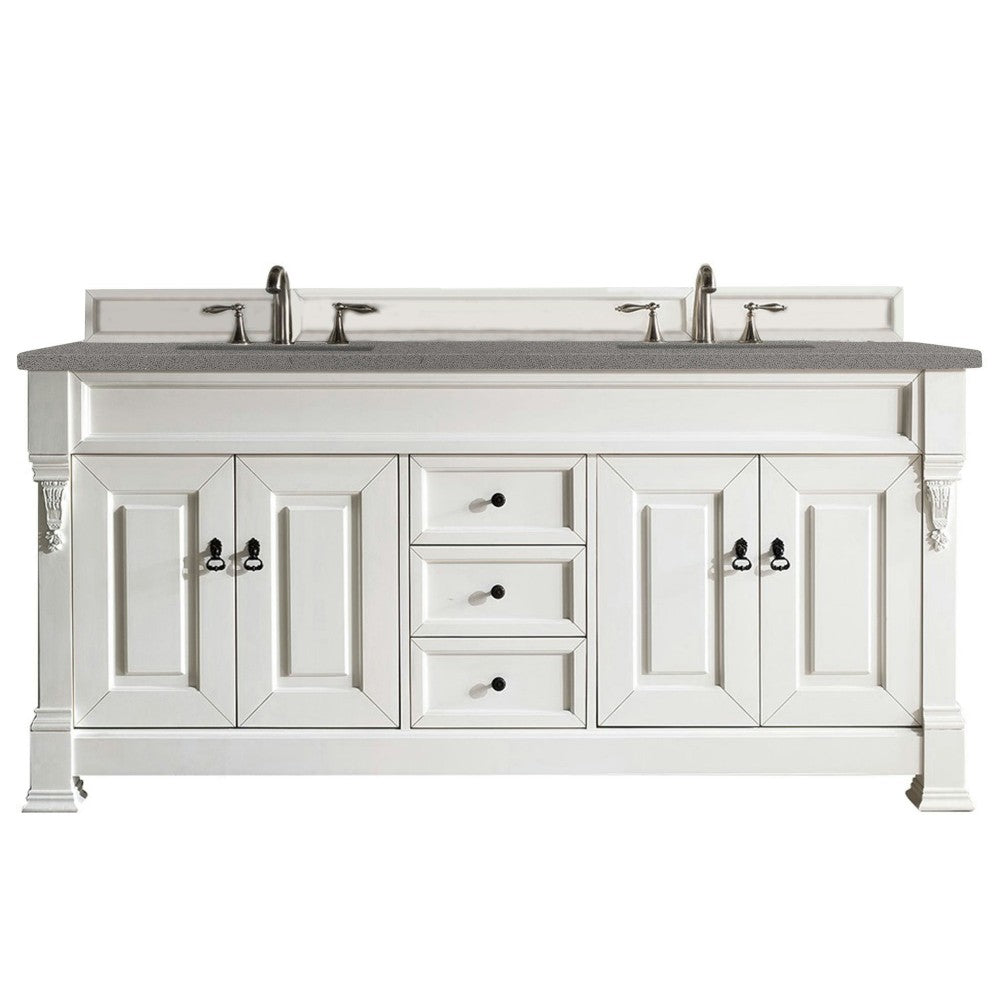 Brookfield 72" Double Vanity, Bright White w/ 3 CM Gray Expo Quartz Top