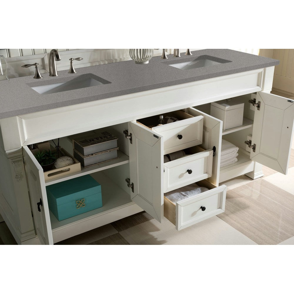 Brookfield 72" Double Vanity, Bright White w/ 3 CM Gray Expo Quartz Top