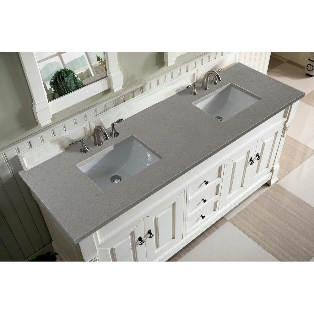 Brookfield 72" Double Vanity, Bright White w/ 3 CM Gray Expo Quartz Top
