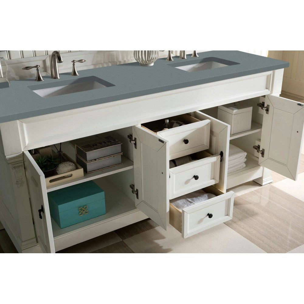 Brookfield 72" Double Vanity, Bright White w/ 3 CM Cala Blue Quartz Top