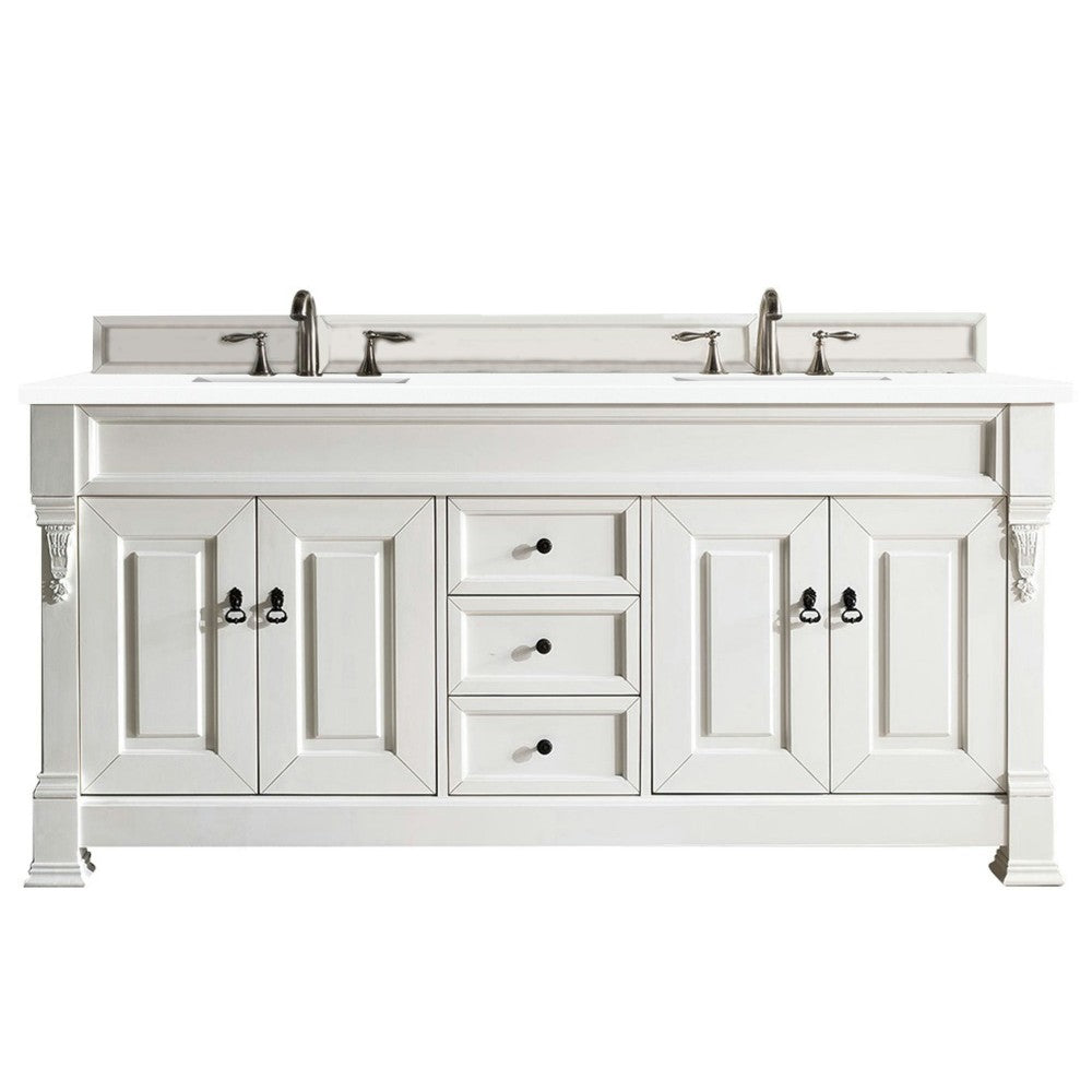 Brookfield 72" Double Vanity, Bright White w/ 3 CM Classic White Quartz Top