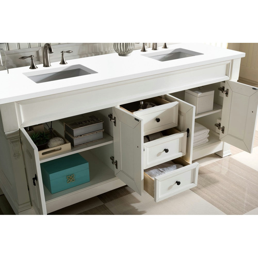 Brookfield 72" Double Vanity, Bright White w/ 3 CM Classic White Quartz Top