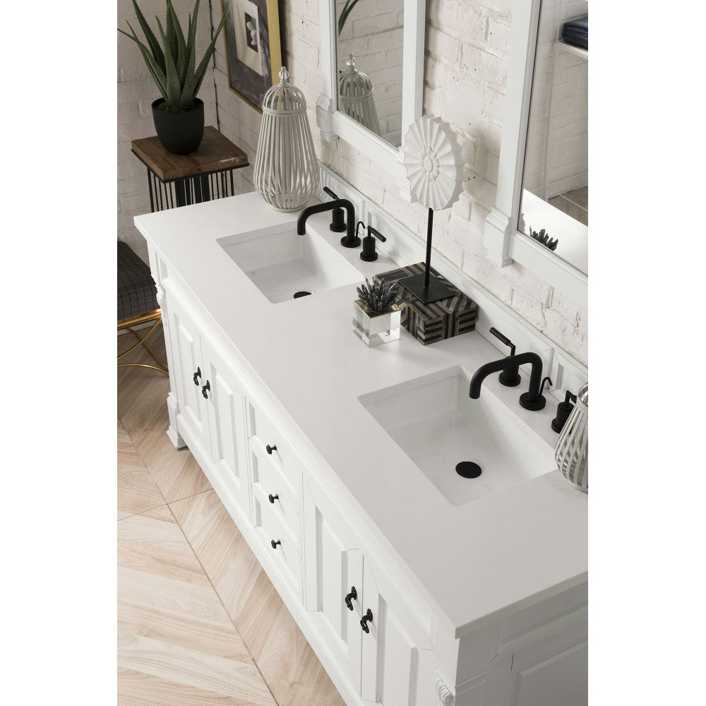 Brookfield 72" Double Vanity, Bright White w/ 3 CM Classic White Quartz Top