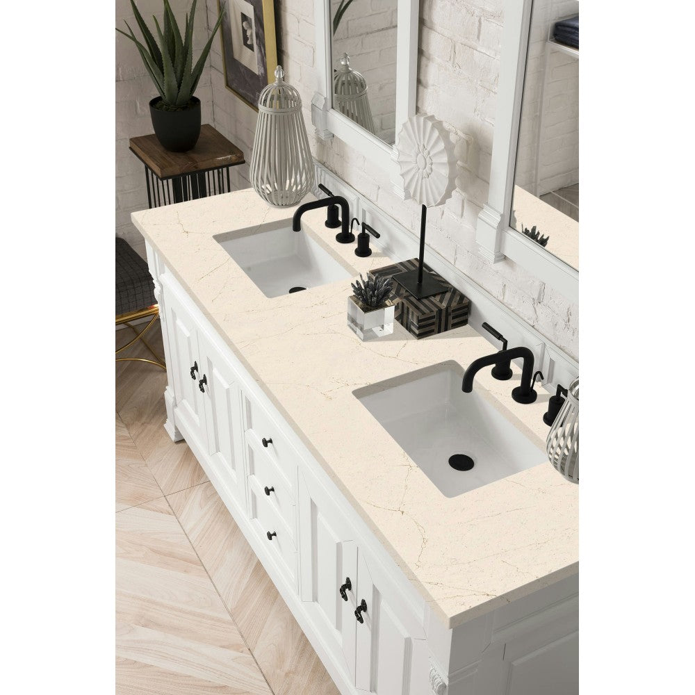 Brookfield 72" Double Vanity, Bright White w/ 3 CM Eternal Marfil Quartz Top