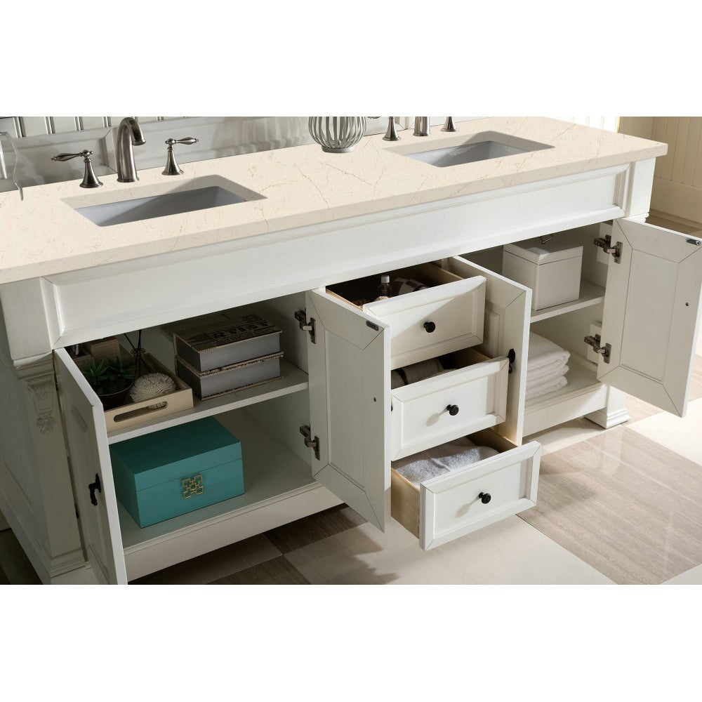 Brookfield 72" Double Vanity, Bright White w/ 3 CM Eternal Marfil Quartz Top